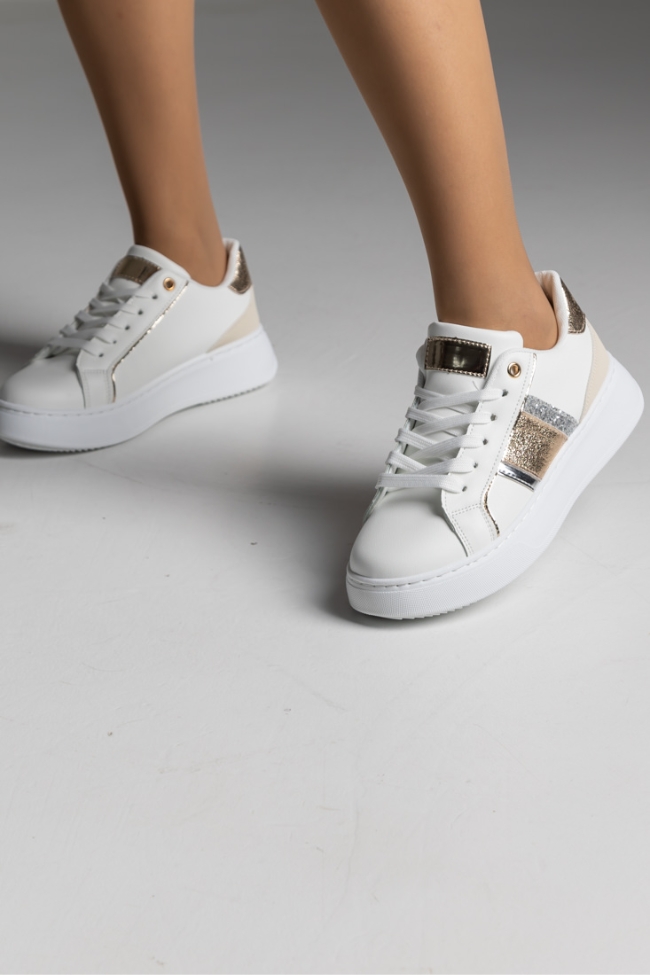 Sneakers δερματίνη - Λευκό / Μπέζ - Image 5