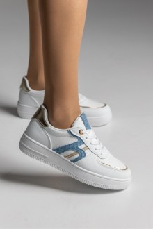 Sneakers δερματίνη με suede σχέδιο και ύφασμα - Λευκό / Μπλέ
