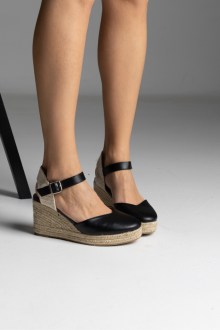 Πλατφόρμα espadrilles με δέσιμο στο πόδι - Μαύρο