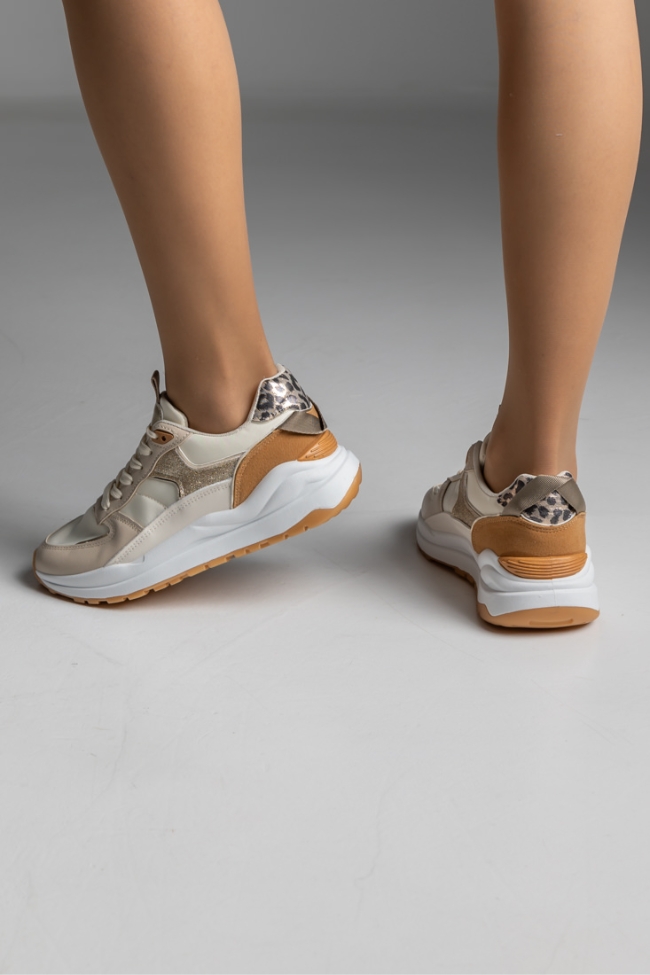 Sneakers δερματίνη - Μπέζ - Image 4