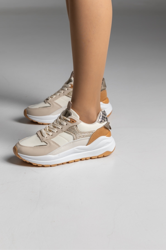 Sneakers δερματίνη - Μπέζ - Image 3