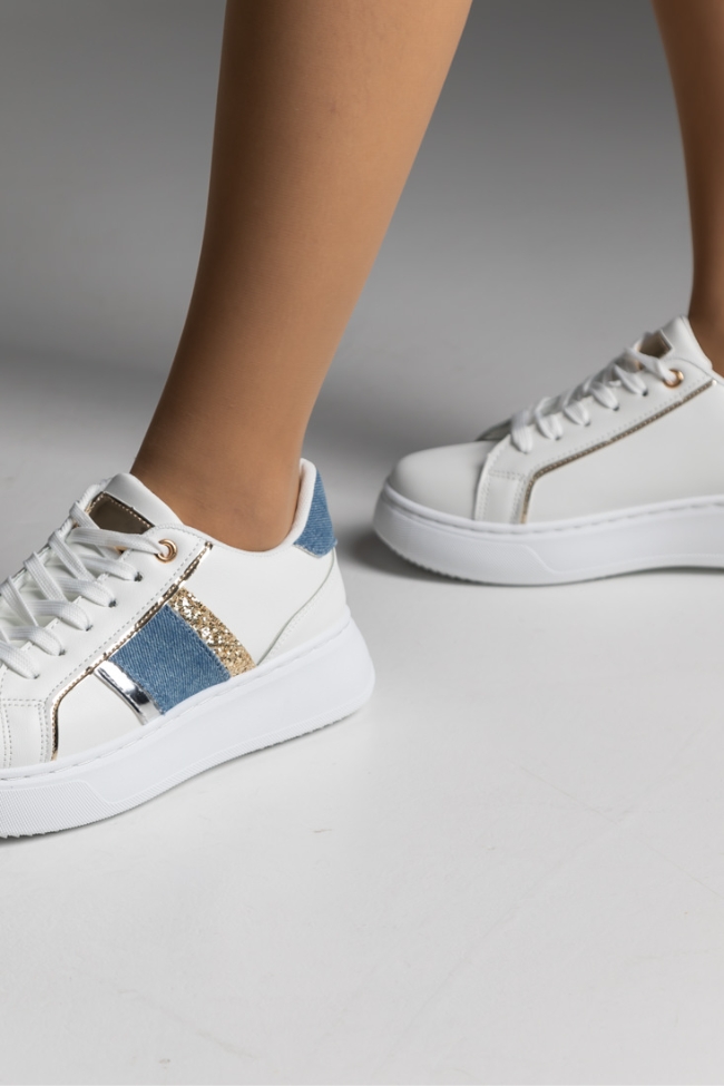 Sneakers δερματίνη - Λευκό / Μπλέ - Image 2