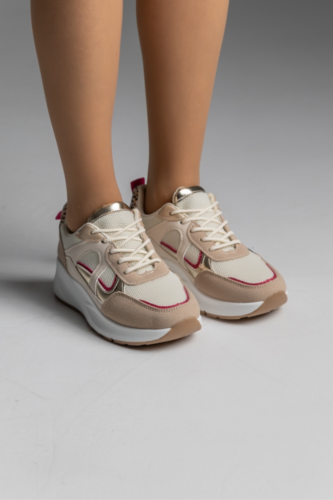 Sneakers δερματίνη - Μπέζ - Image 4