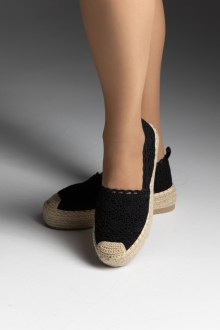 Espadrilles υφασμάτινη δαντέλα - Μαύρο
