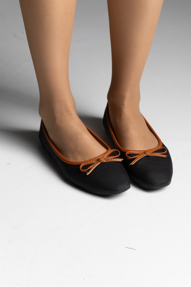 Loafers με υφή ψάθας και διακοσμητικό φιόγκο - Μαύρο - Image 3