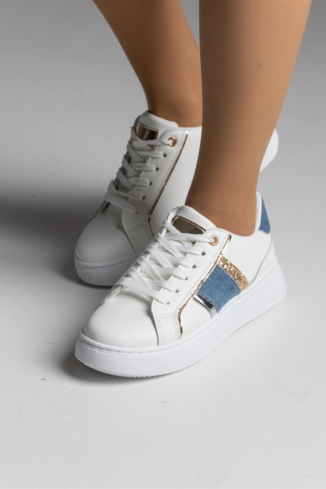 Sneakers δερματίνη - Λευκό / Μπλέ - Image 3