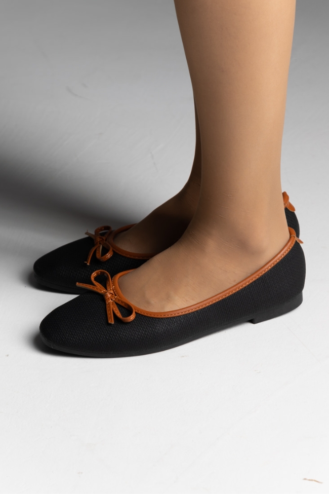 Loafers με υφή ψάθας και διακοσμητικό φιόγκο - Μαύρο - Image 2