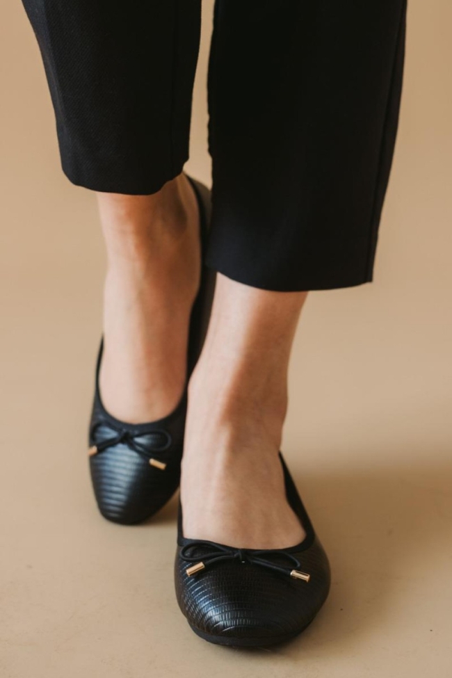 Flat basic μπαλαρίνες με φιογκάκι - Μαύρο - Image 3