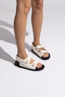 Σανδάλια Flatform υφασμάτινο με διακοσμητικές πέρλες - Μπέζ