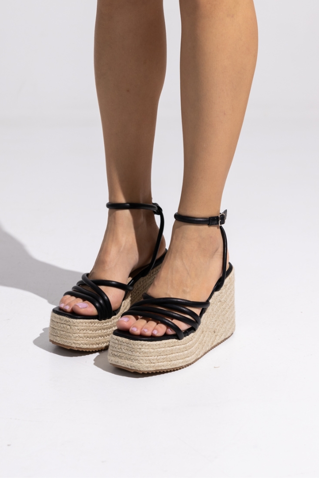 Πλατφόρμα με ψάθινο πάτο και λουριά - Μαύρο - Image 4