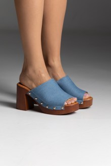 Clogs suede με χοντρό τακούνι - Μπλέ