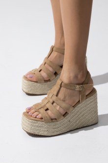 Πλατφόρμα με ψάθινο πάτο - Σκούρο Μπέζ