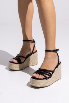 Πλατφόρμα με ψάθινο πάτο και λουριά - Μαύρο