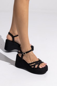 Πλατφόρμα ύφασμα με λεπτά λουράκια - Μαύρο