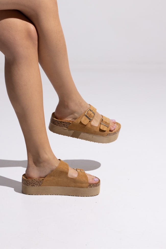 Σανδάλια Flatform Suede - Κάμελ - Image 4