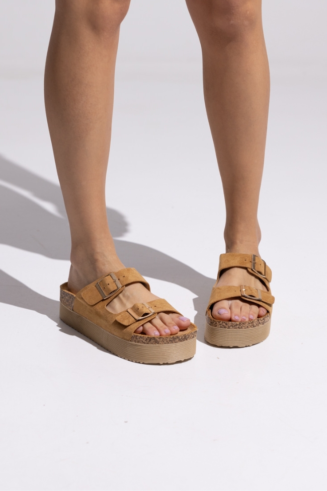 Σανδάλια Flatform Suede - Κάμελ - Image 3