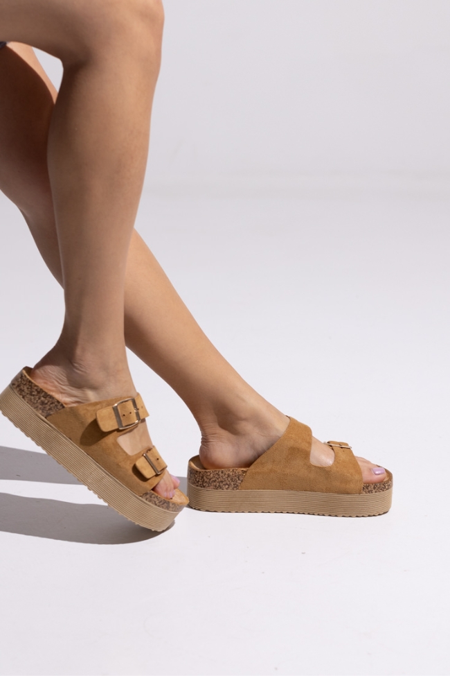 Σανδάλια Flatform Suede - Κάμελ - Image 2