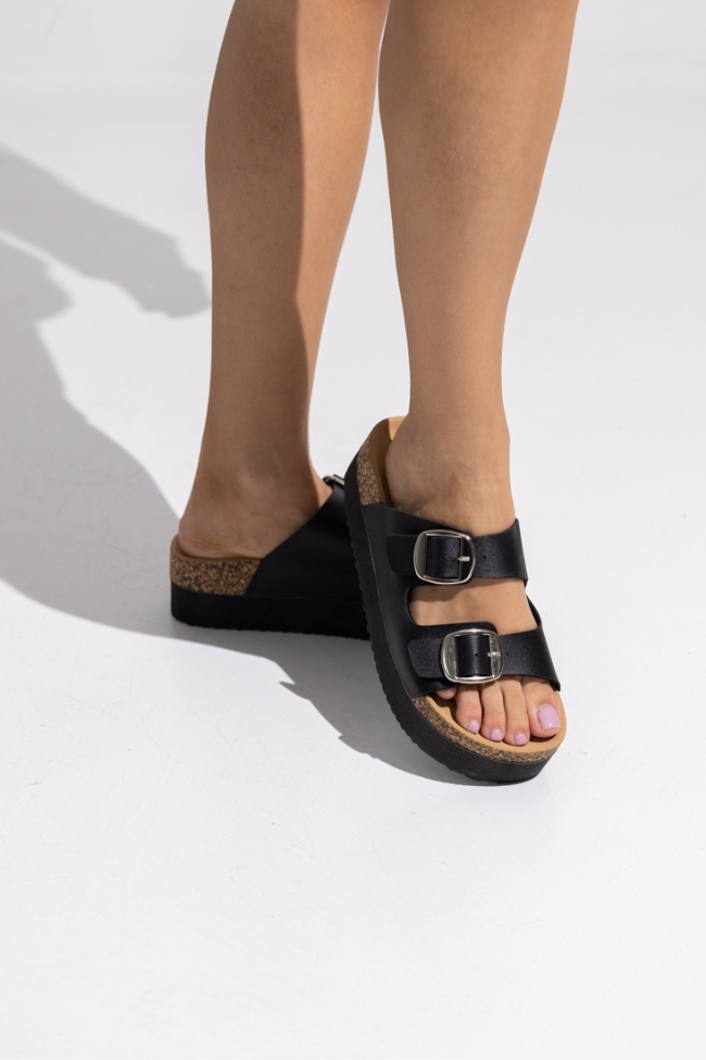 Σανδάλια Flatform δερματίνη με διπλή αγκράφα - Μαύρο - Image 4