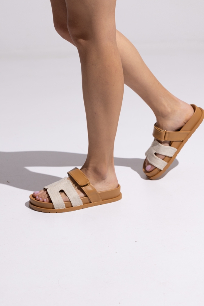 Σανδάλια Flatform δερματίνη - Μπέζ - Image 4