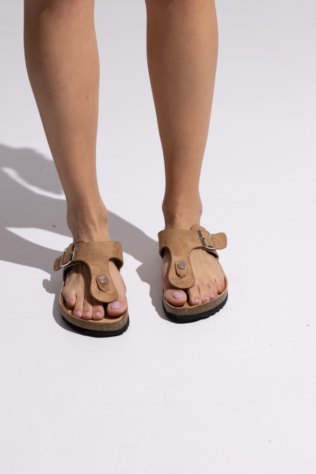 Sandals με αγκράφα τύπου suede - Κάμελ - Image 5