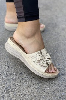 Ανατομική παντόφλα με διακοσμητικό λουλούδι Scratch - Λευκό