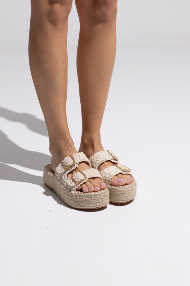 Σανδάλια υφασμάτινα με διπλή αγκράφα - Μπέζ - Image 4