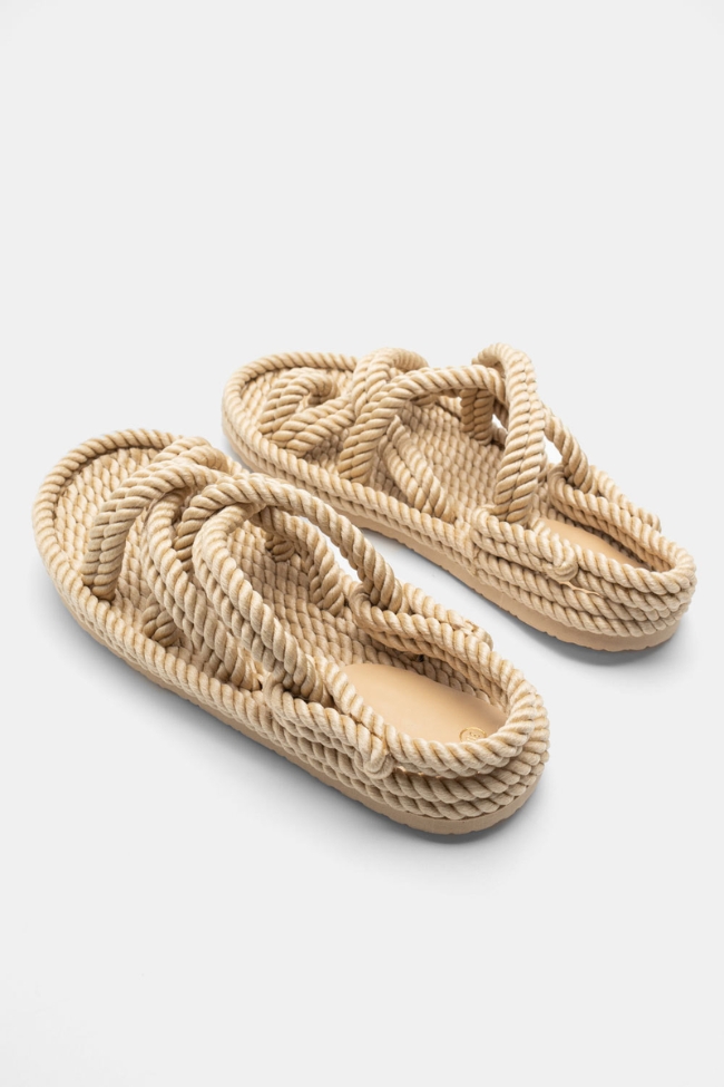 Flat Σανδάλια με Σχοινί - Μπέζ - Image 2