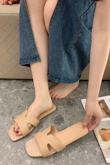 Flat Σανδάλια με Ανοίγματα στο Πλάι - Σκούρο Μπέζ