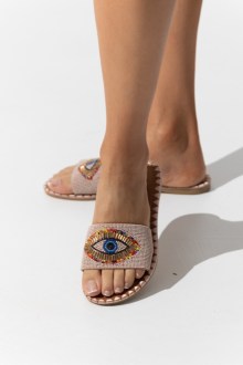 Flat Σανδάλια με Διακοσμητικό Σχέδιο Μάτι και μαλακό πάτο - Ρόζ