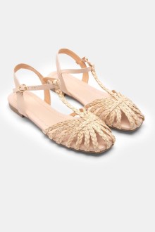 Flat σανδάλια με Ψάθα & Πολλαπλά Λουράκια - Μπέζ