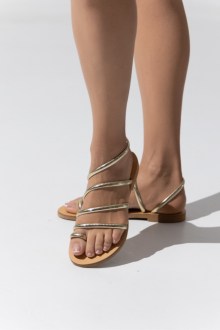 Δερμάτινες (LEATHER) Ελληνικής κατασκευής Σανδάλια με λουράκια μπρασελέ λοξά - Χρυσό