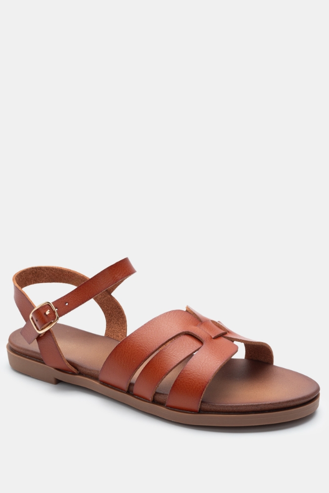 Flat Σανδάλια με Περίτεχνα Λουριά & Μπαρέτα - Κάμελ - Image 2