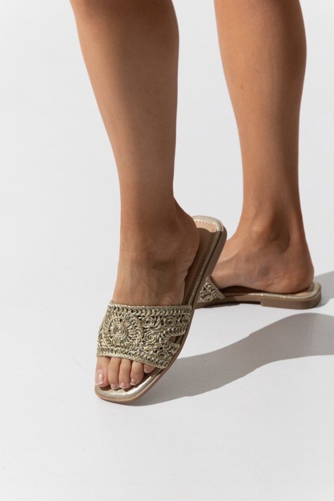 Flat Σανδάλια με Πλεκτό Σχέδιο - Χρυσό - Image 2