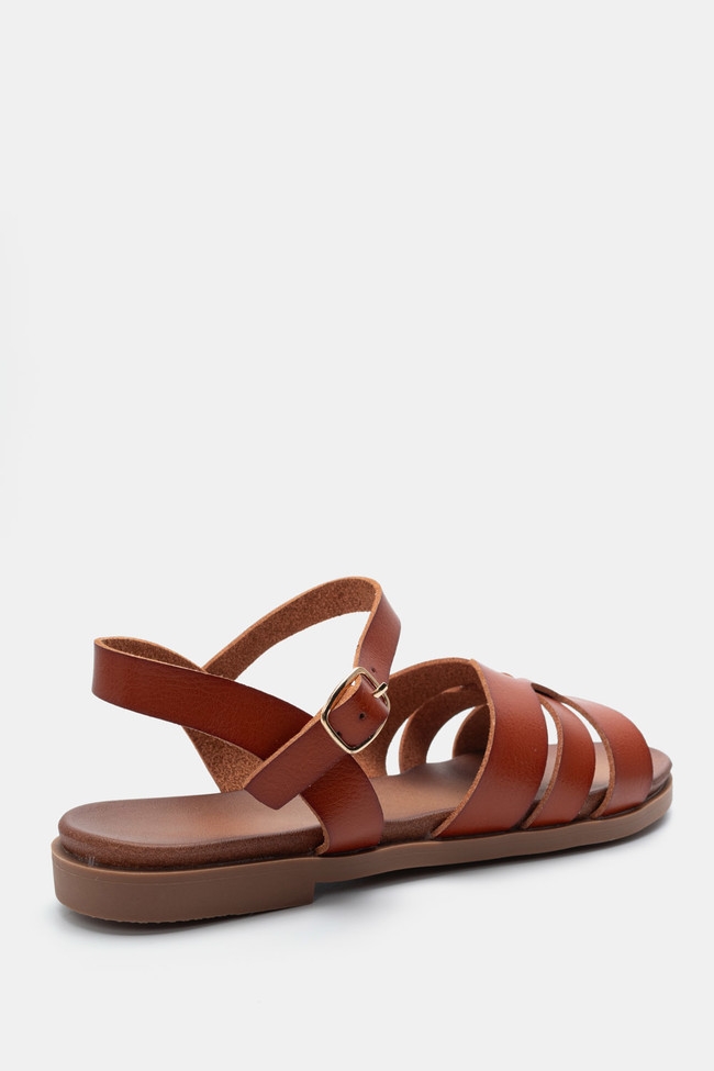 Flat Σανδάλια με Περίτεχνα Λουριά & Μπαρέτα - Κάμελ - Image 4