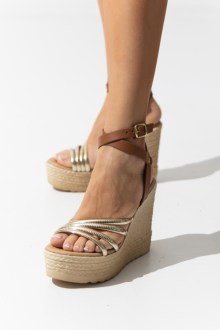 Δερμάτινες (LEATHER) Ελληνικές Πλατφόρμες με λουράκια μπρασελέ - Κάμελ