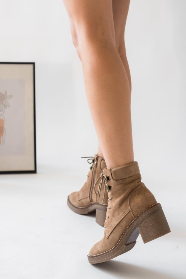 Αρβυλάκια suede με κρεπ αντιολισθητική σόλα και Φερμουάρ - Μπέζ - Image 3