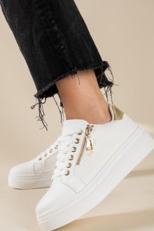 Δίσολα sneakers με διακοσμητικό φερμουάρ στο πλάι - Λευκό / Χρυσό