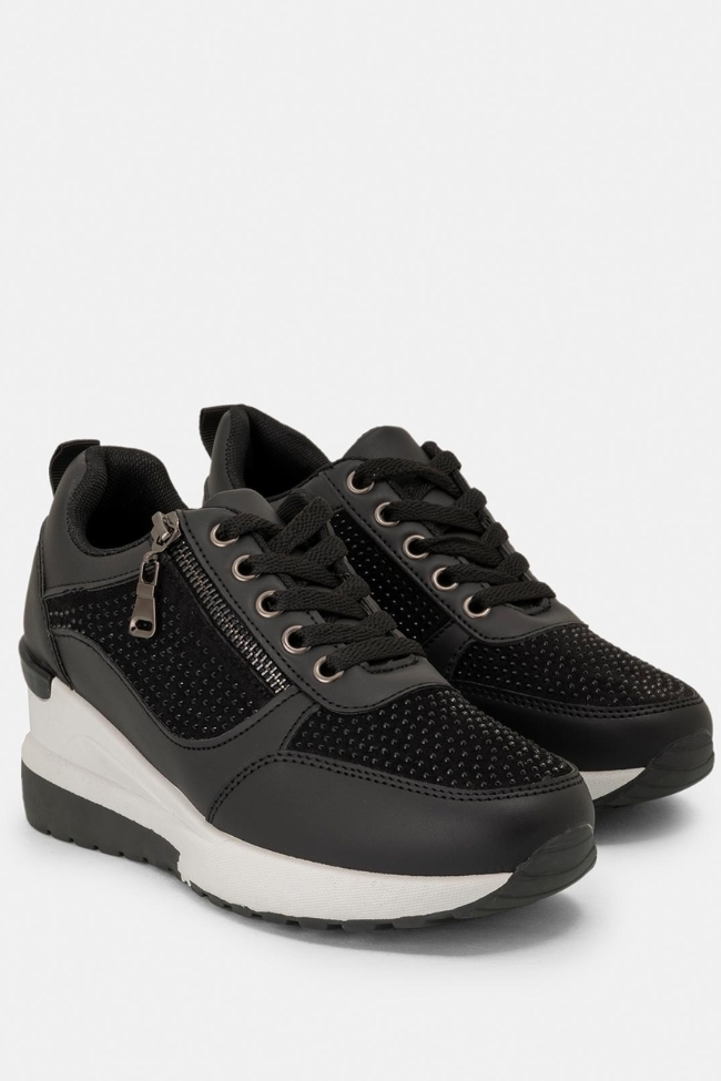 Sneaker με πλατφόρμα , στρας και διακοσμητικό φερμουαρ - Μαύρο / Λευκό - Image 5