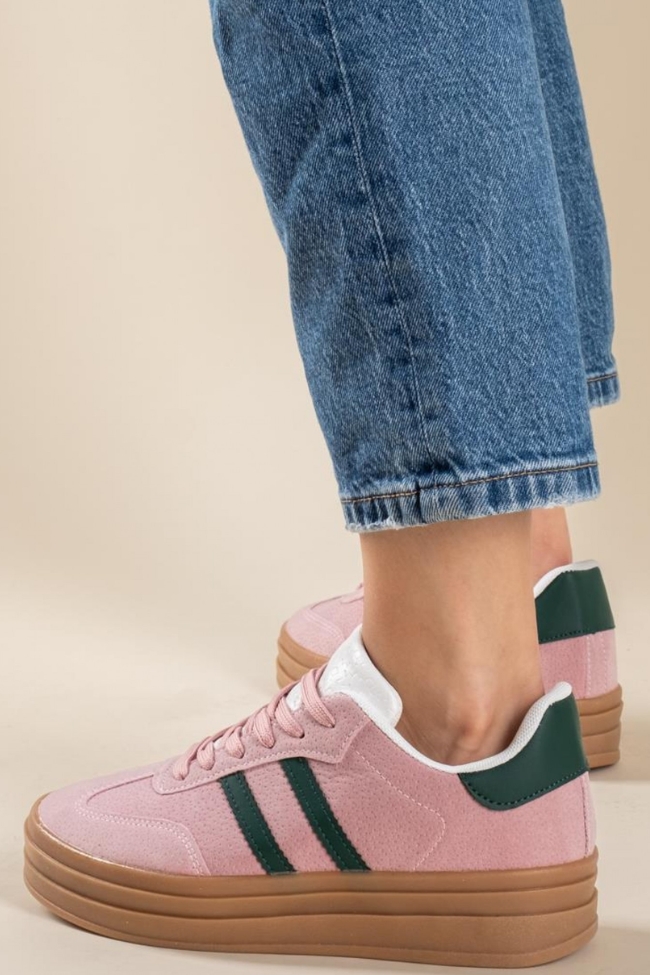 Sneakers δίσολα με ρίγες - Ρόζ - Image 3