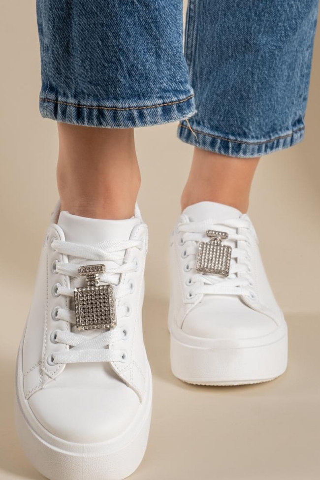 Δίσολα sneakers με διακοσμητικό με στρας - Λευκό/Ασημί