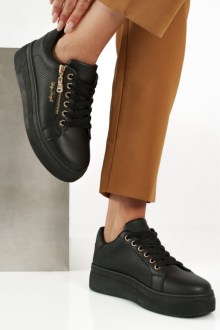 Δίσολα sneakers με διακοσμητικό φερμουάρ στο πλάι - Μαύρο