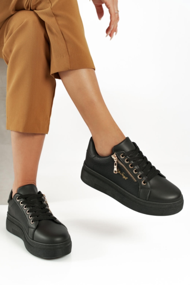 Δίσολα sneakers με διακοσμητικό φερμουάρ στο πλάι - Μαύρο - Image 2