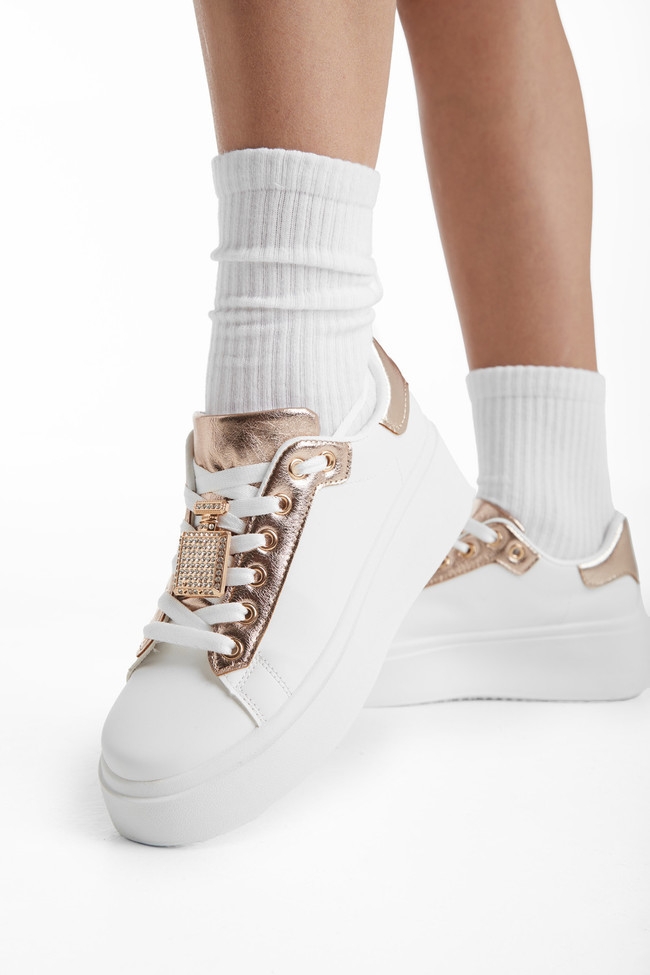 Δίσολα sneakers με διακοσμητικό με στρας - Λευκό/Σιαμπανί