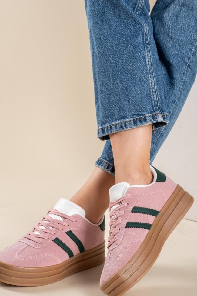 Sneakers δίσολα με ρίγες - Ρόζ