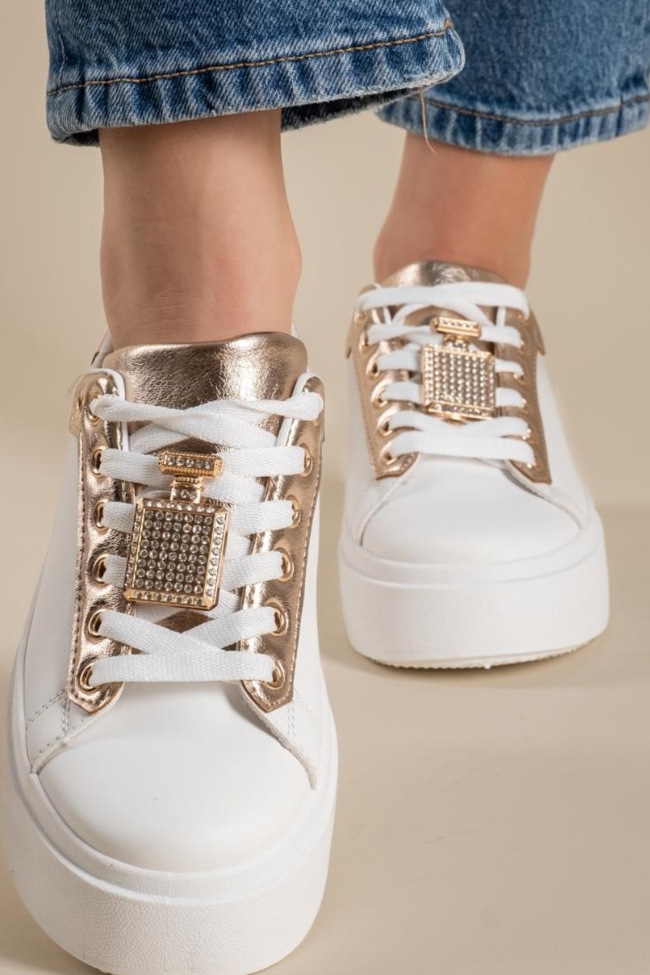 Δίσολα sneakers με διακοσμητικό με στρας - Λευκό/Σιαμπανί - Image 2