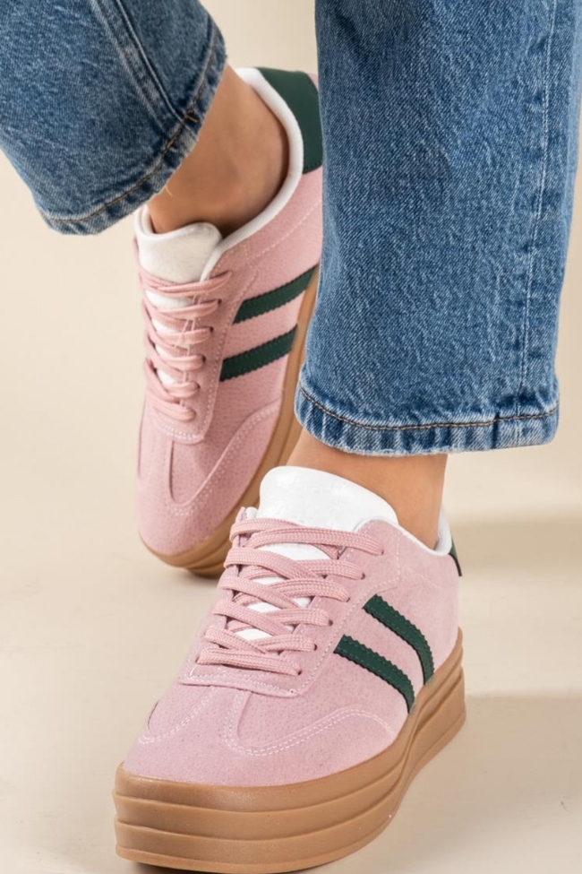 Sneakers δίσολα με ρίγες - Ρόζ - Image 2