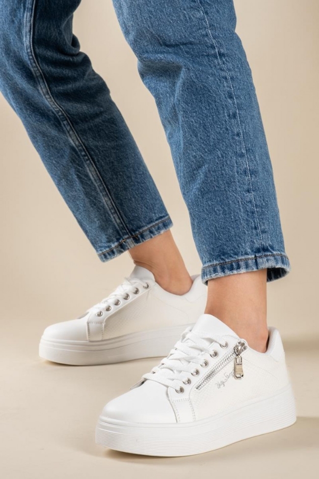 Δίσολα sneakers με διακοσμητικό φερμουάρ στο πλάι - Λευκό