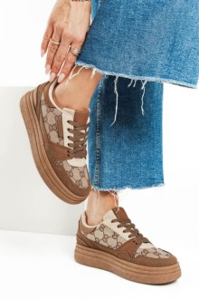 Sneakers Δίσολα με μοτίβο - Καφέ