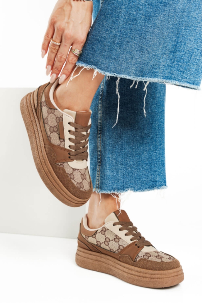 Sneakers Δίσολα με μοτίβο - Καφέ