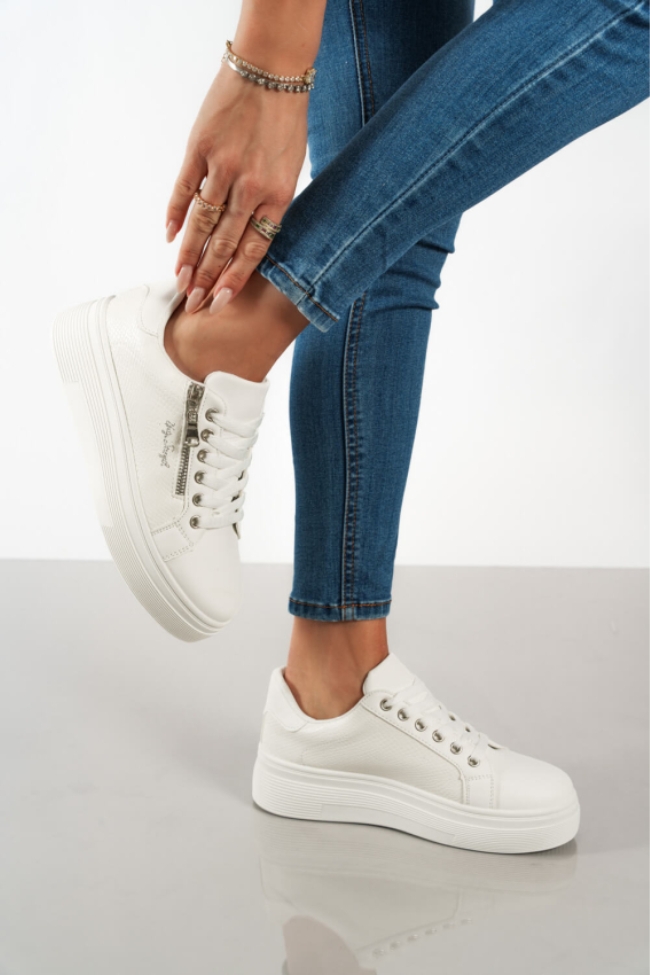 Δίσολα sneakers με διακοσμητικό φερμουάρ στο πλάι - Λευκό - Image 3